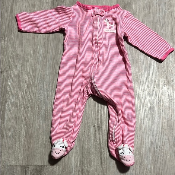 4/$20 Carters Pink Striped Kids One Piece with Animal Design 9M - Picture 1 of 1